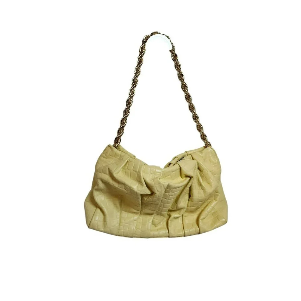 Sam Edelman Cream Croc Embossed Faux Leather Shoulder Bag Gold Chain‎ Strap Hobo